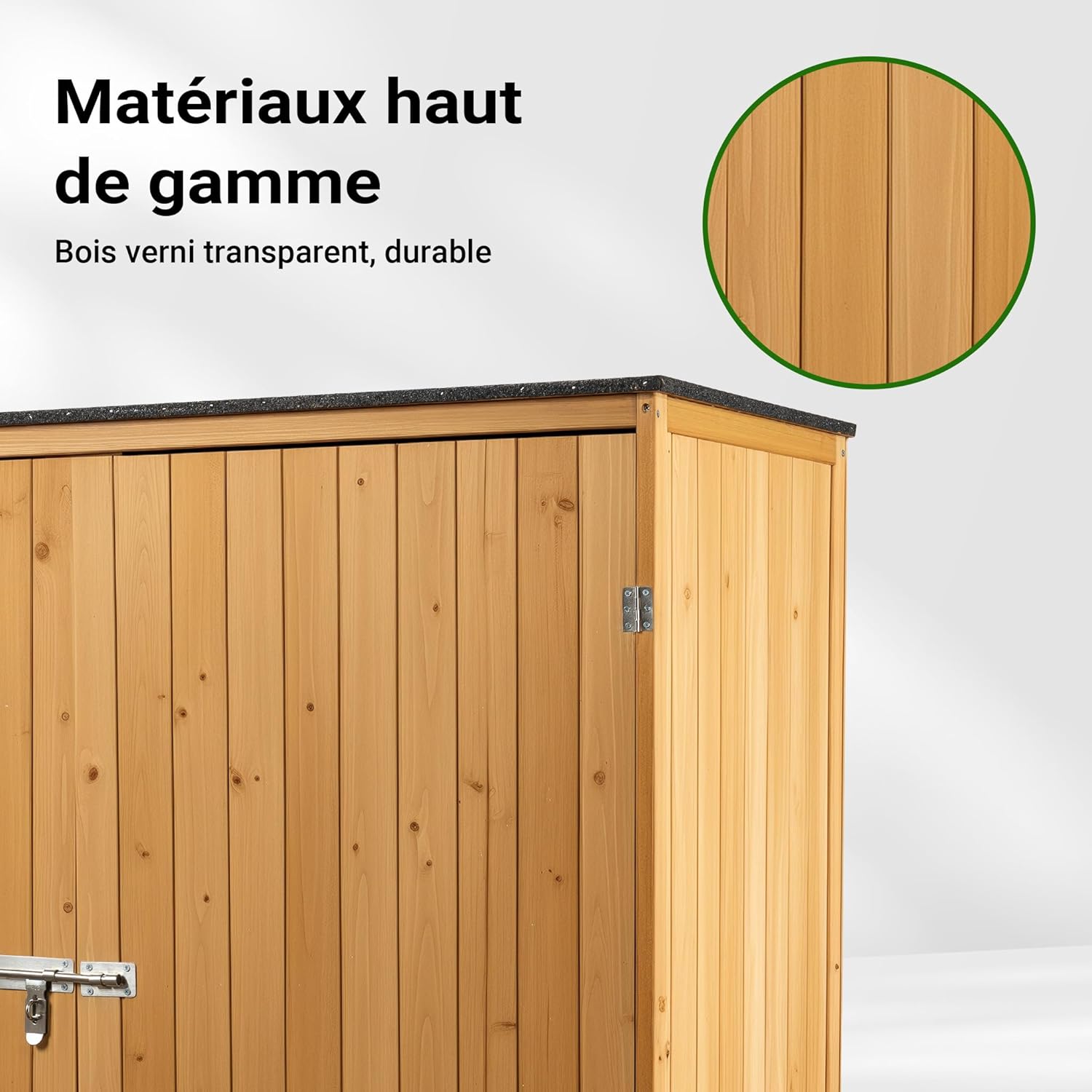 Wiltec Abri de Jardin – 1360 x 580 x 1270 mm – en Bois Verni – avec Toit revêtu par PVC et 2 Portes – Cabane Remise pour Rangement Outils pour Jardin, Terrasse & Balcon