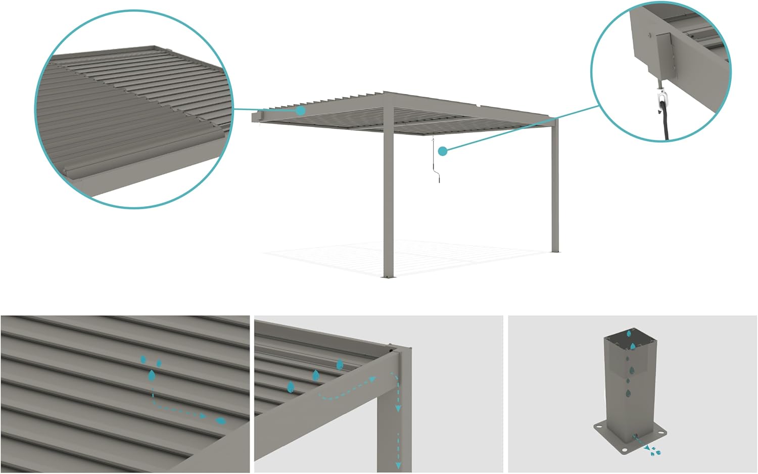 CAZEBOO - Piana - 4x3m - Pergola alu bioclimatique, lames orientables, résistance vent 70km/h