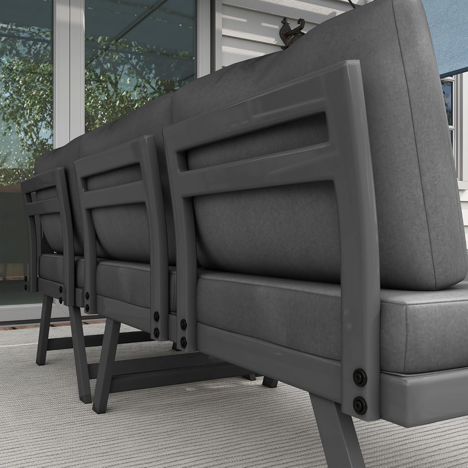 Outsunny - Salon de jardin d’angle 4 places, alu/acier, banquettes, table basse, gris