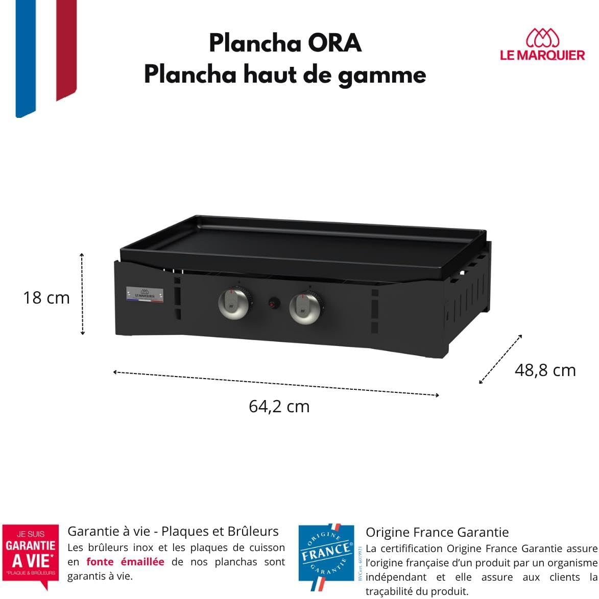 Marque - Le Marquier Plancha Ora Gaz - 260 Noire - Plancha gaz robuste et compacte, surface de cuisson large.