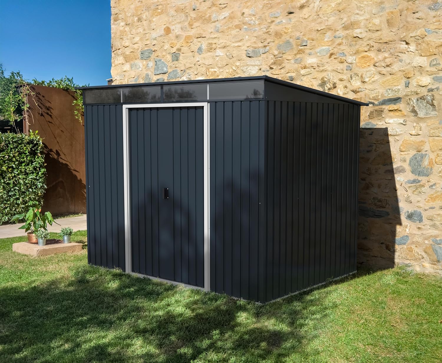 Duramax TOP Pent Roof Skylight 8 x 6 (4.37 m²) Abri de jardin en métal, fabriqué en acier galvanisé, structure de toit renforcée, lucarne intégrée pour la lumière du soleil, Anthracite