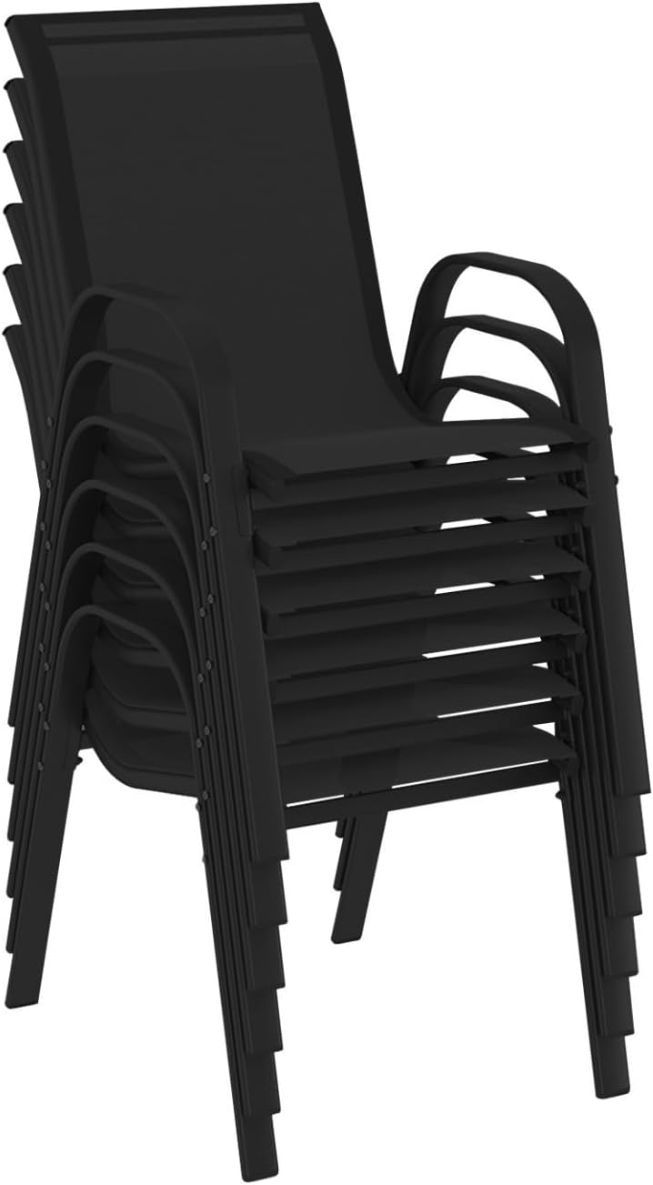 IDMarket - Madrid salon jardin, table 190cm, 8 chaises empilables noires
