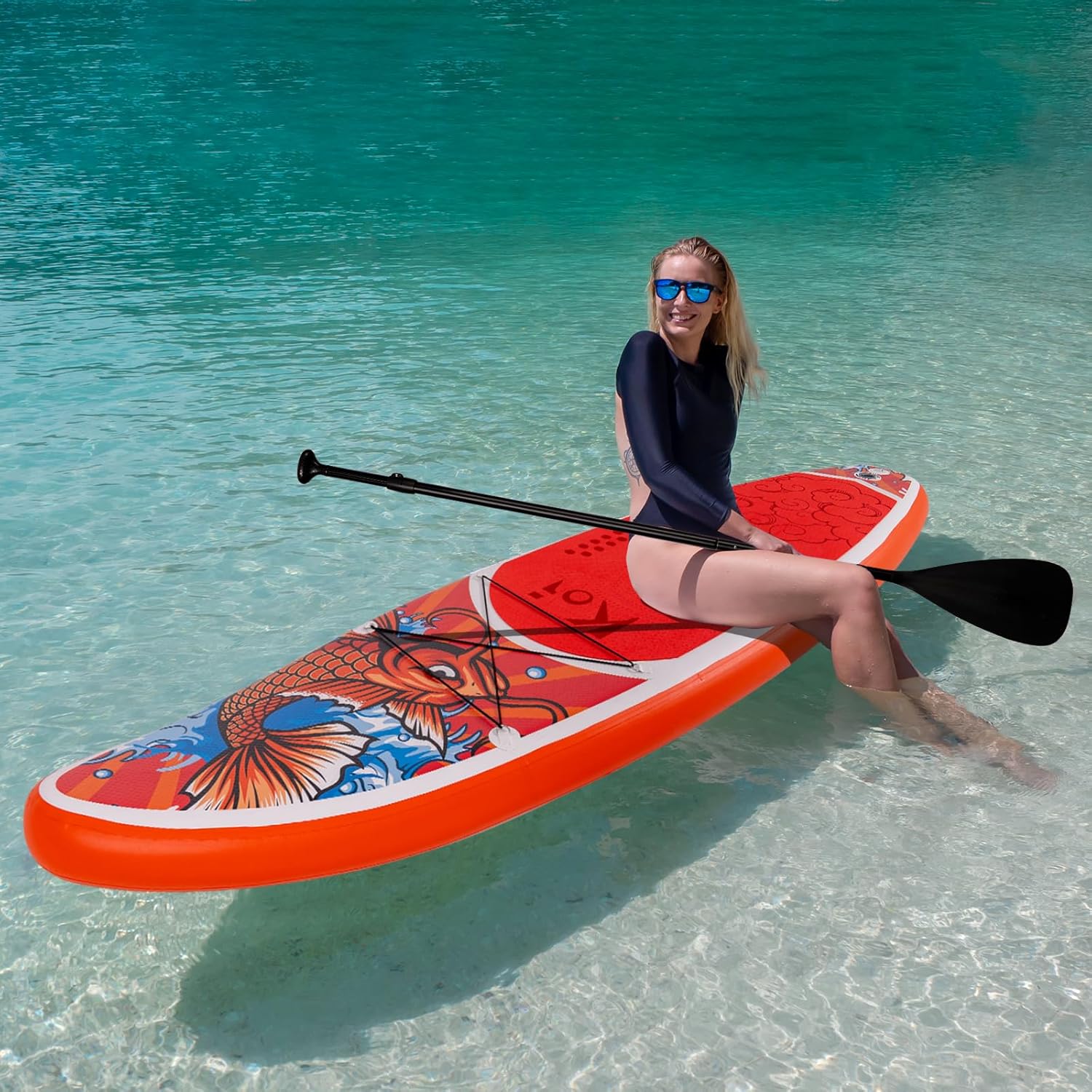 FunWater Planche de Surf Gonflable Accessoire Complet Pagaie réglable,Pompe,Sac à Dos de Voyage,Laisse de sécurité,Étui étanche
