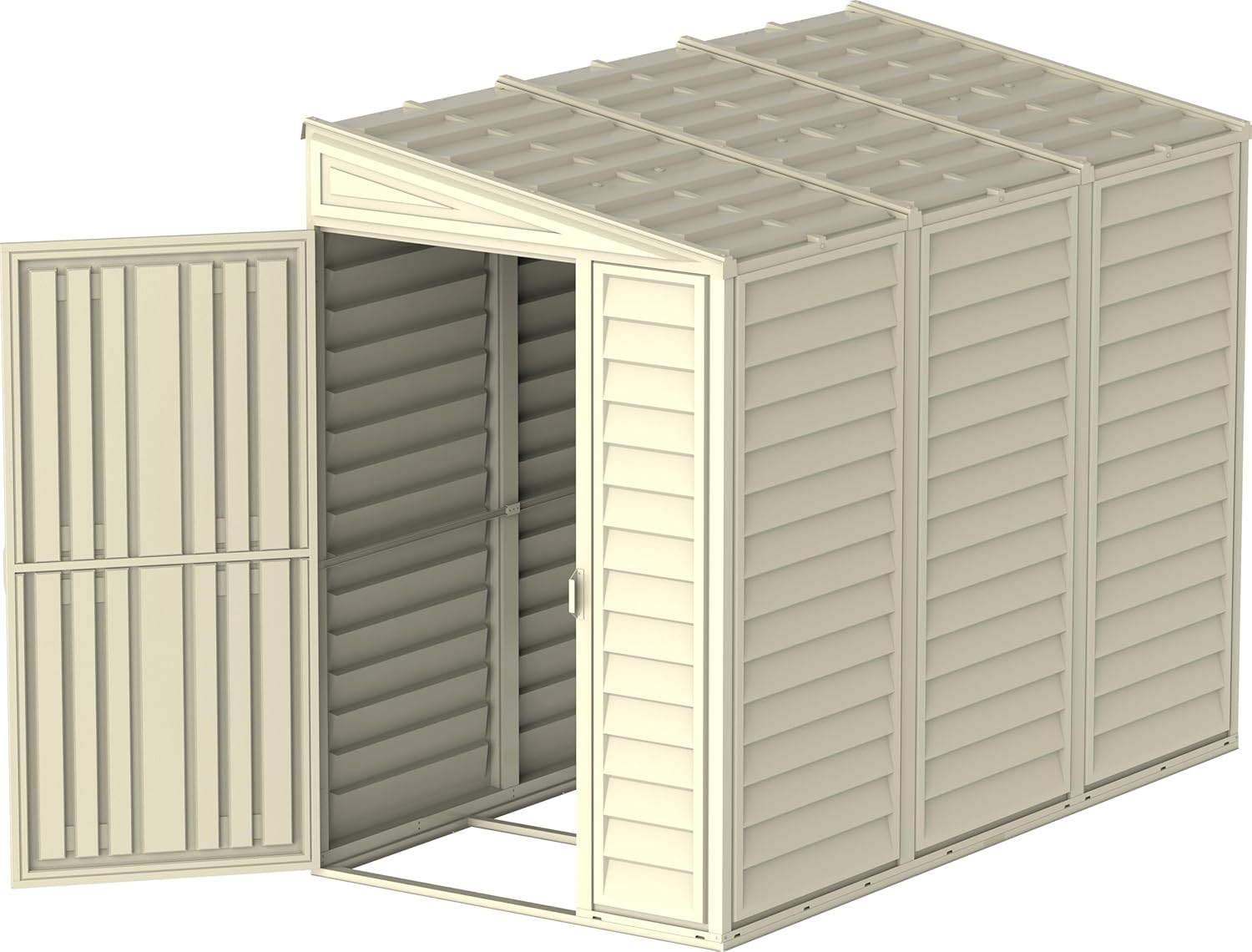 Duramax SideMate 4 x 8 (2.91 m²) abri de jardin en plastique avec kit de fondation en métal, porte réversible, structure de toit en métal robuste, abri en vinyle sans entretien - Ivoire