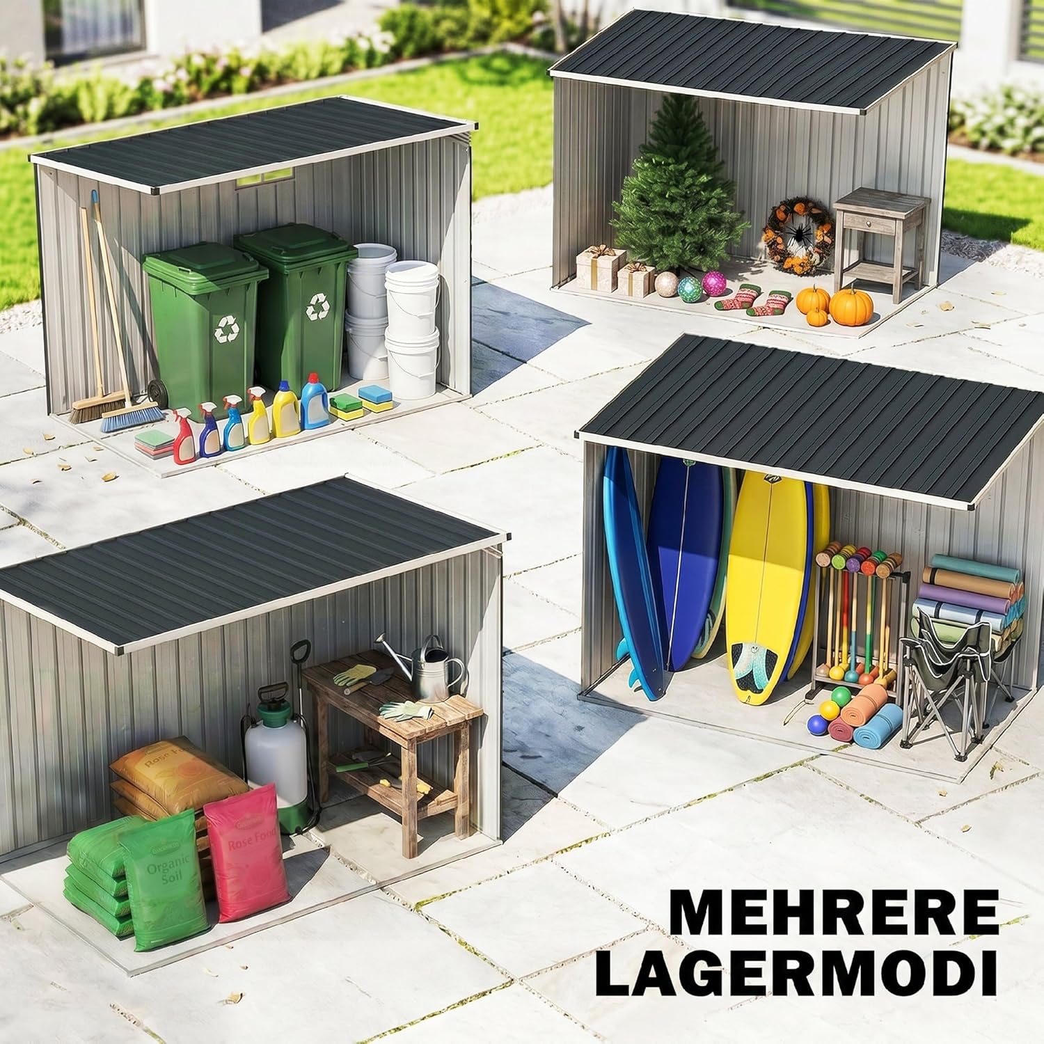 Outsunny - abri de jardin métal - 128x231x181cm - toit pente, fenêtre, porte verrouillable