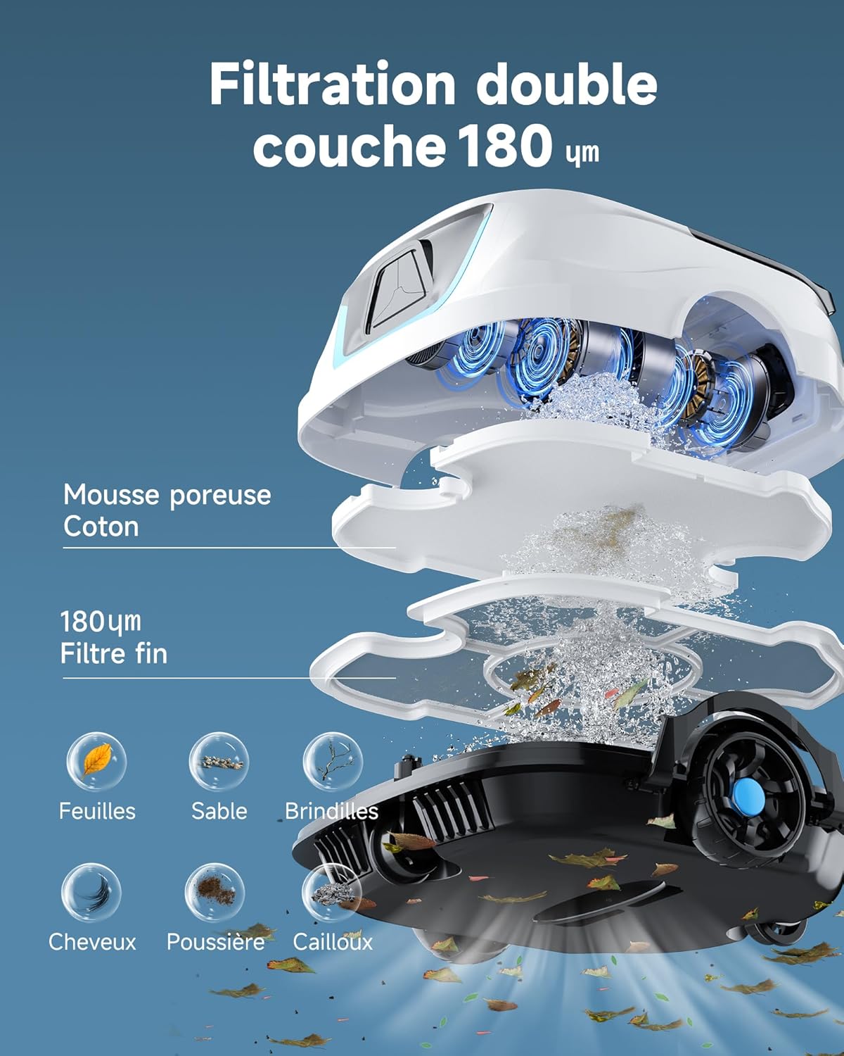 WYBOT - A1max - robot piscine sans fil - 130min, LED, 4 modes