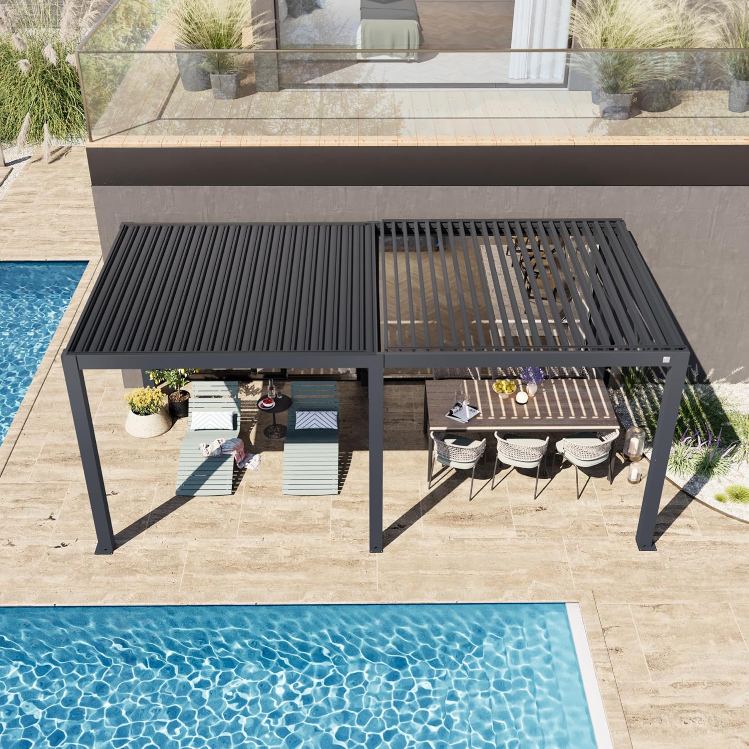 PRIMEYARD - Pergola aluminium, 3x6m, lames orientables, anthracite