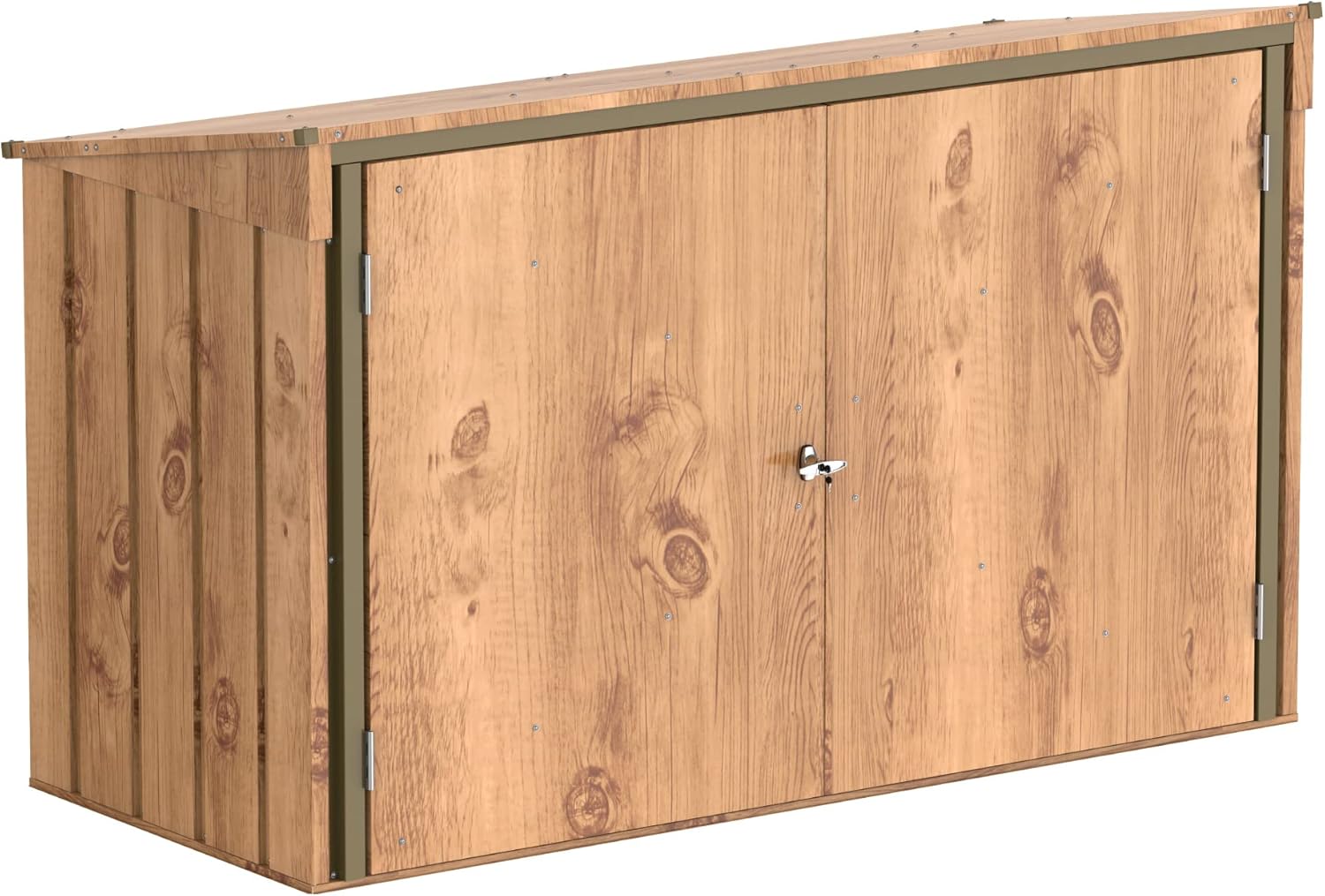 Duramax abri pour poubelles pour 3 avec ouverture par le haut et portes doubles verrouillables, abri de jardin en métal, cachettes pour poubelles, Abri pour poubelles, 214x101x133 cm, grain de bois