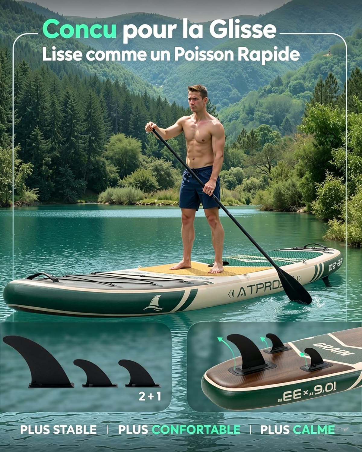 Stand Up Paddle Gonflable Adulte avec Siège Kayak & Accessoires, 320x84cm Planche de Sup Extra Large pour 2 Personnes, Charge 200kg, Kayak Gonflable 2 Places Stable et Antidérapant pour Surf