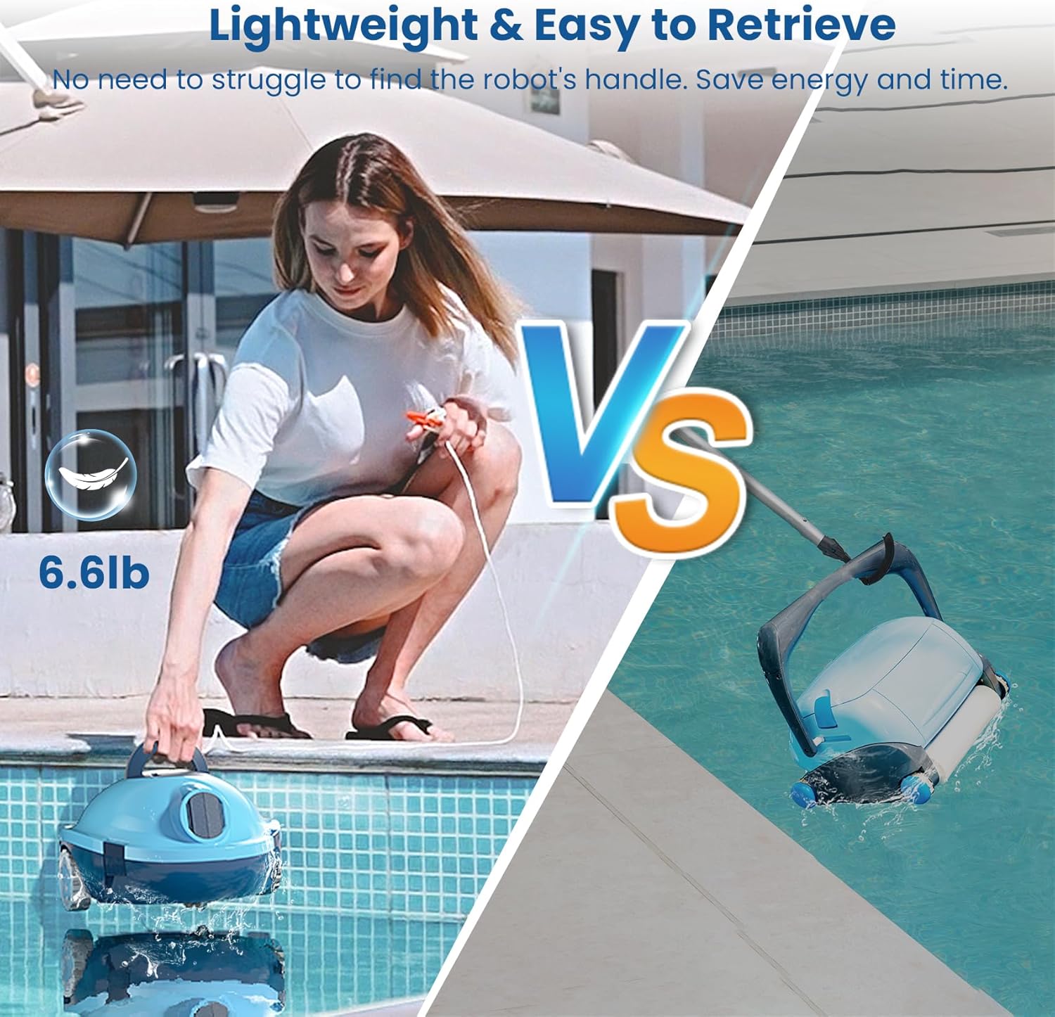 MEDOXA Robot Nettoyeur de Piscine sans Fil, aspirateur de Piscine Automatique, 120 Minutes d'autonomie, Auto-stationnement, Robot Piscine jusqu'à 100 m²（Bleu Seulement 15 en Stock）