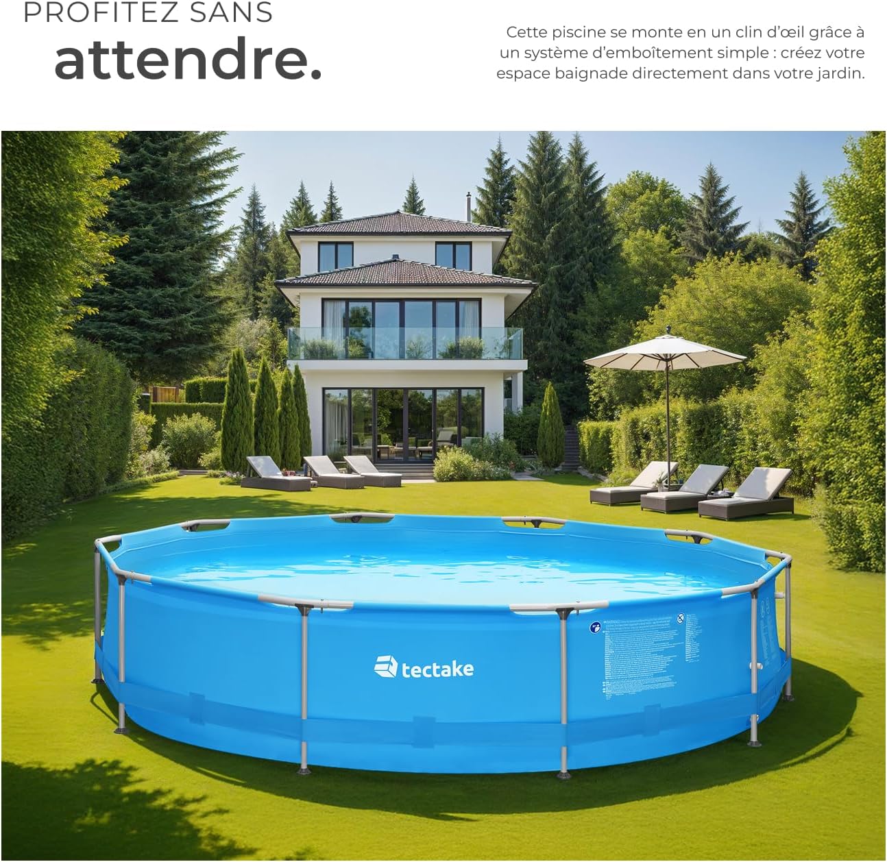 tectake® Piscine Tubulaire Ronde Piscine Hors Sol Ø360 x 76 cm Bleu, Structure en Acier, PVC Résistant aux UV & à la déchirure, avec Pompe Piscine à Filtre, Montage & démontage Facile