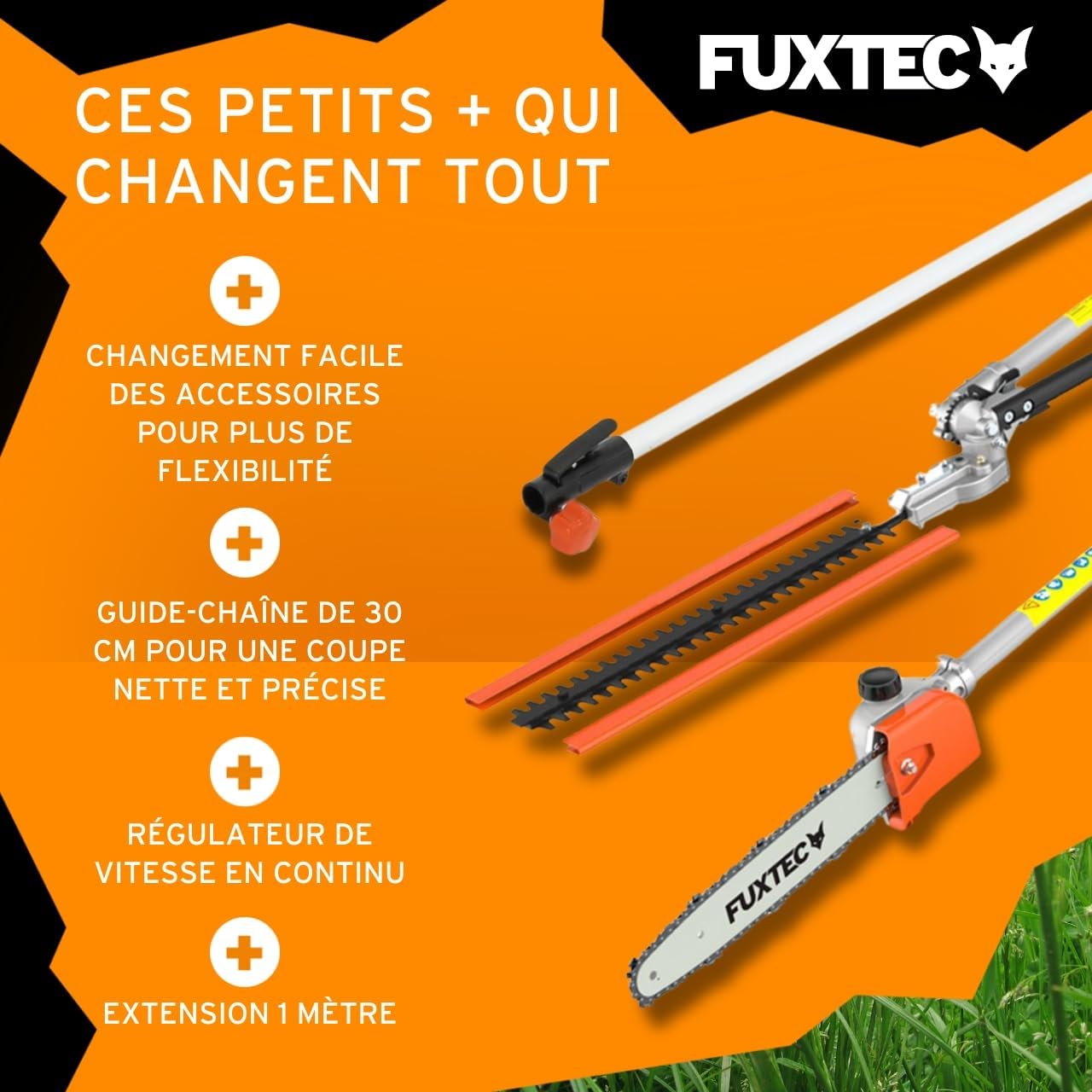 Fuxtec - débroussailleuse 52cm³ 3CV, multifonction thermique, rallonge 1m, FX-MT152E