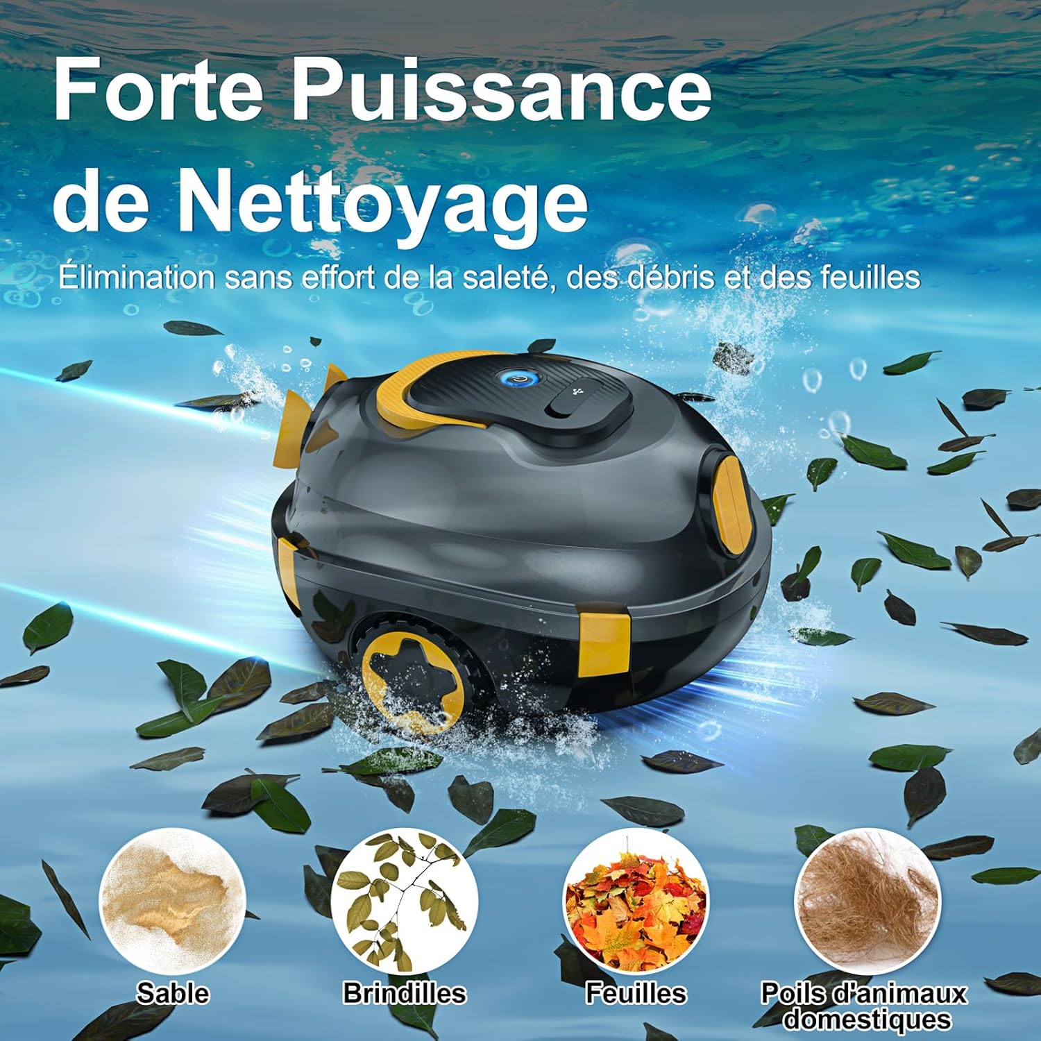 MEDOXA - Robot de piscine sans fil - 120 min autonomie, 110㎡, stationnement auto, léger et puissant