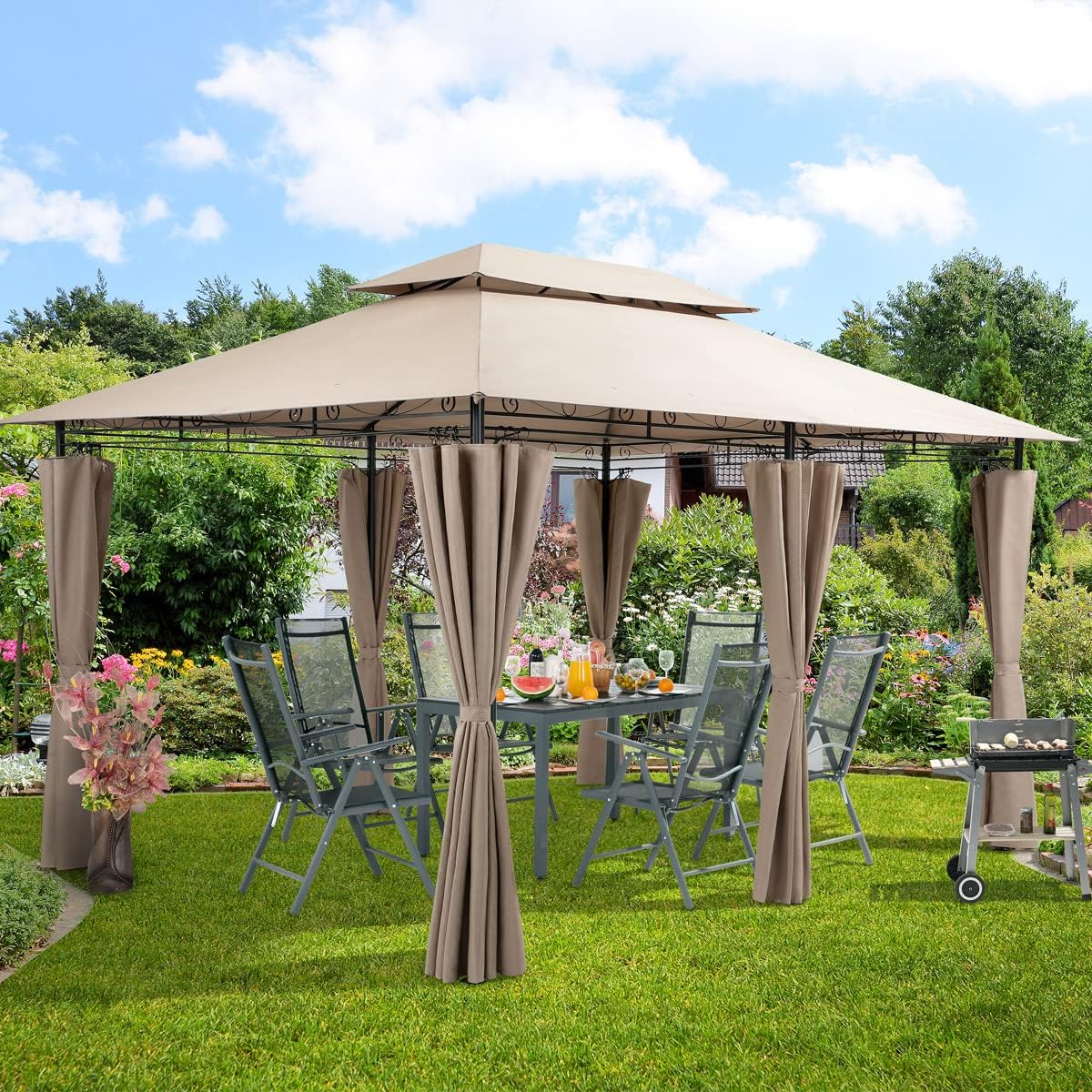 Casaria - Pavillon Jardin 3x4m - Métal, Hydrofuge, UV 50+, Robuste, Taupe, Topas.