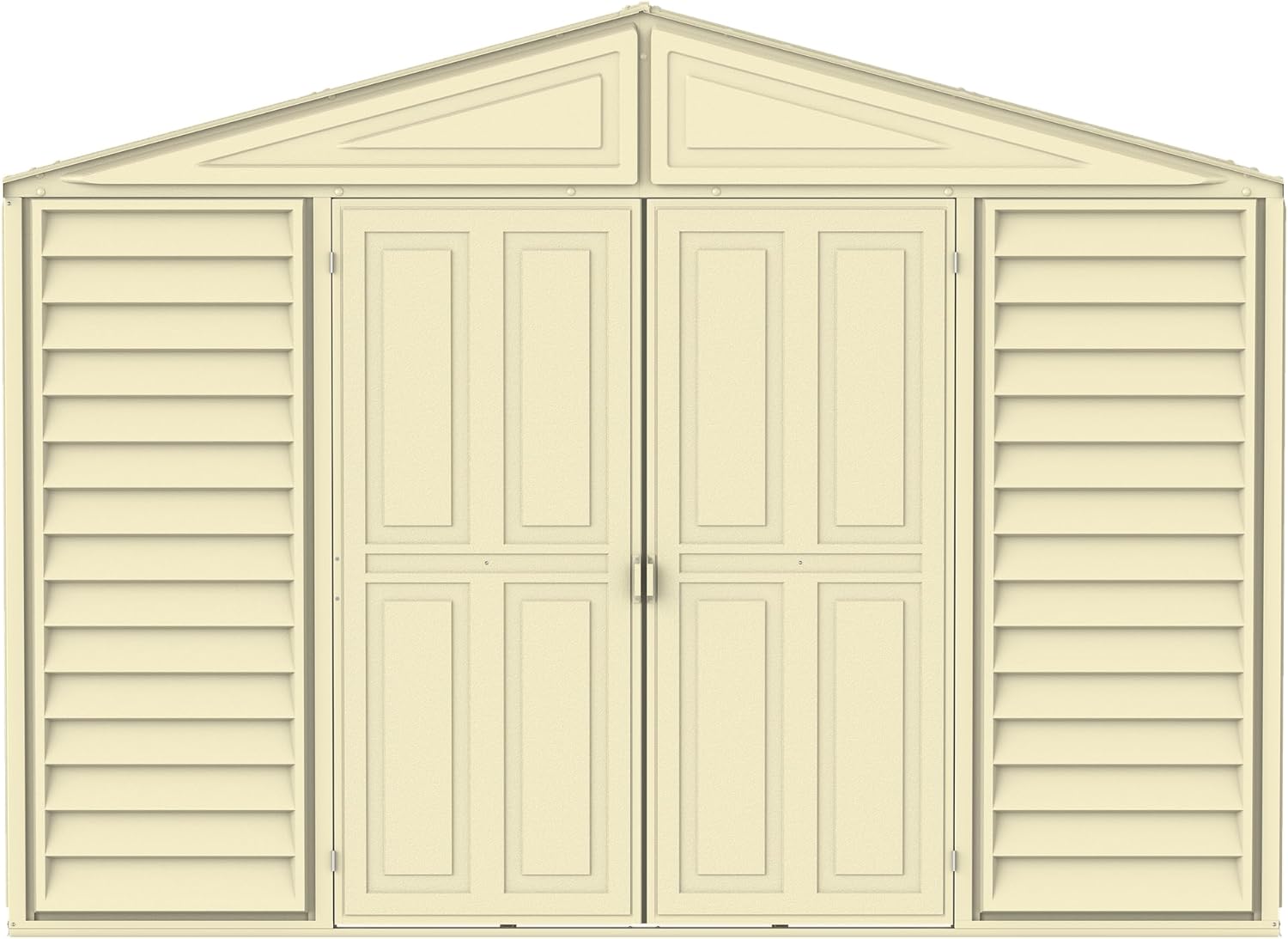 Duramax WoodBridge5 10 x 5 (5.12 m²) Abri de jardin en plastique avec kit de fondation en métal, structure de toit en métal robuste, abri en vinyle sans entretien - Ivoire