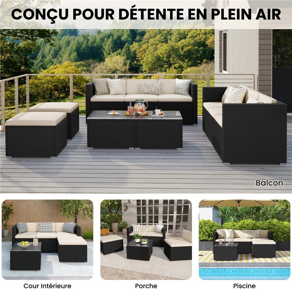 Yaheetech - salon de jardin 4 places - polyrotin - modulable 5 pièces