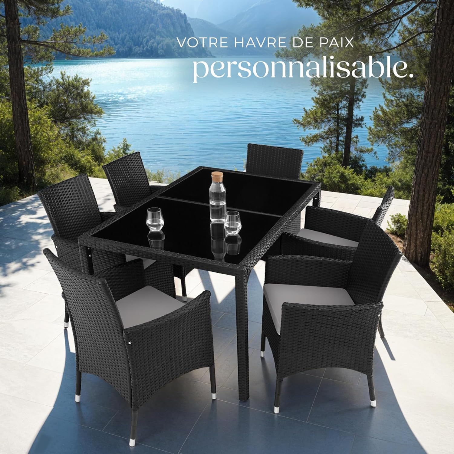 tectake - salon de jardin poly rotin, table et 6 chaises, UV résistant
