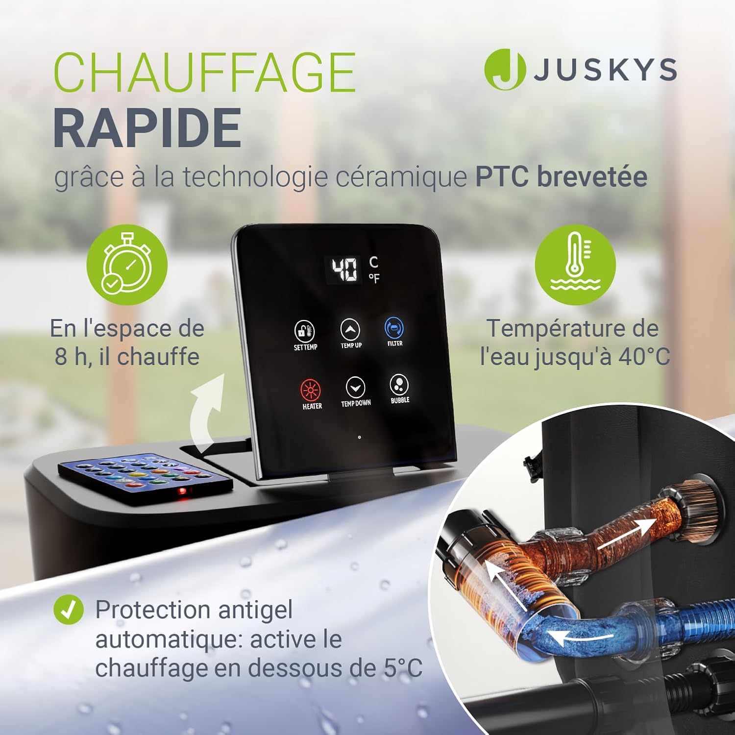Juskys - SpaLuxe - spa extérieur, 130 buses, LED, 3000 W, Gris/Bleu