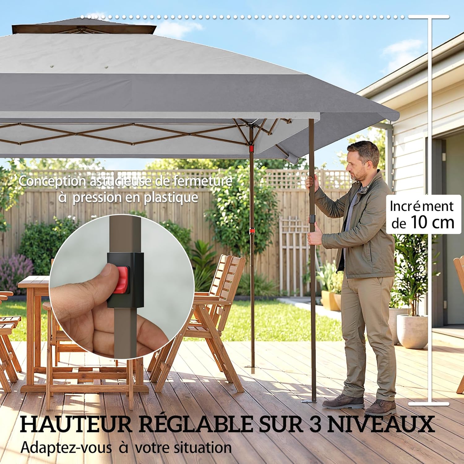Outsunny Tonnelle de Jardin 4 x 4 m Pop up Tente Pliante réglable en Hauteur Protection UV30+ tonnelle Pliante avec Double Toit 4 parois en Maille 4 Sacs de Sable Sac de Transport Montage Facile Gris