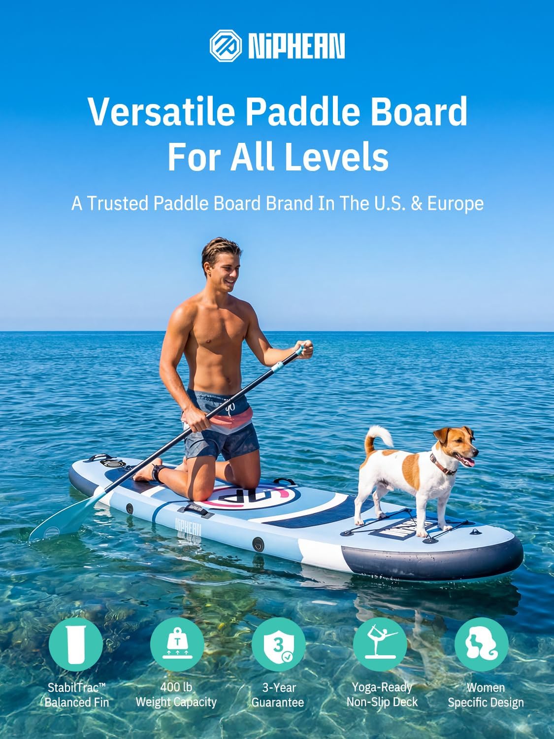 Niphean - paddle gonflable adulte avec siège - ultraléger - stabiltrac, antidérapant, yoga et animaux