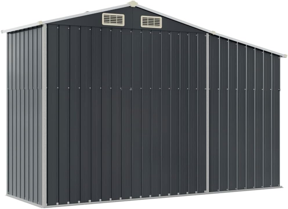 Abri de jardin en métal - acier galvanisé - 277x93x179cm - toit incliné, rangement bûches, anthracite