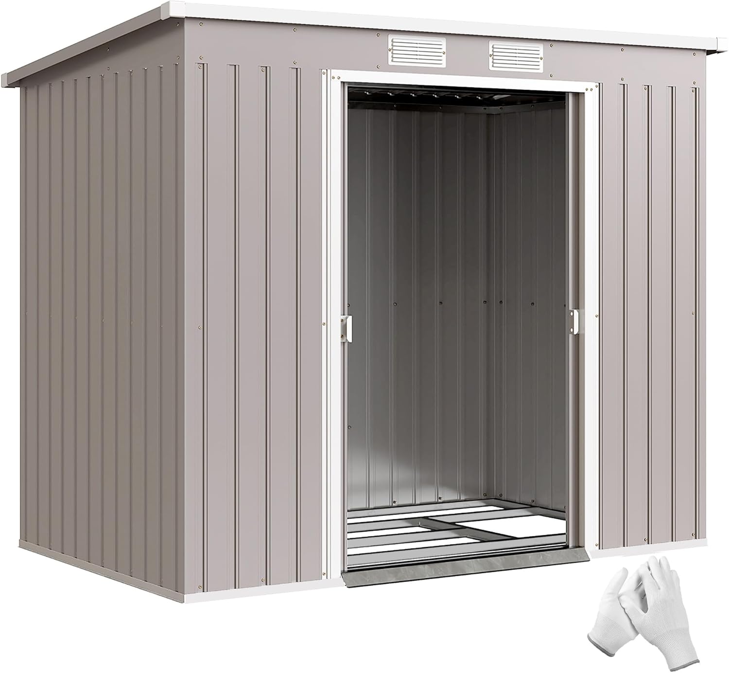 Outsunny - abri de jardin métal toit appentis - 213x130x172cm - double porte, ventilation, cadre sol, verrouillable