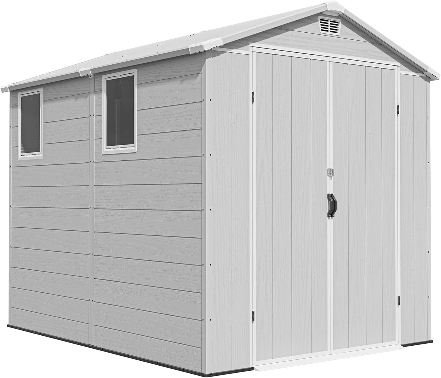 Triumphkey Abri de rangement extérieur de 1,8 x 2,4 m, abri de jardin en plastique avec porte verrouillable, résistant aux intempéries pour vélo, outils et poubelle de rangement pour pelouse, terrasse