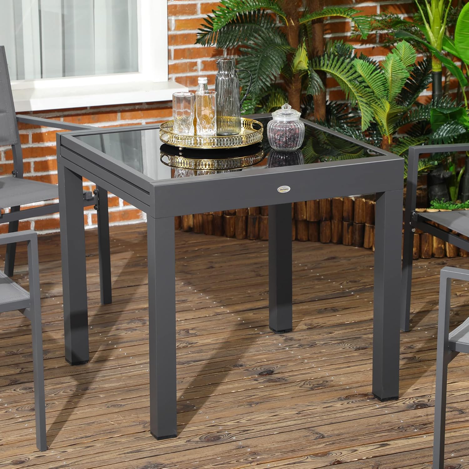 Outsunny - Table extensible jardin - 160x80x75 cm - verre noir, alu gris