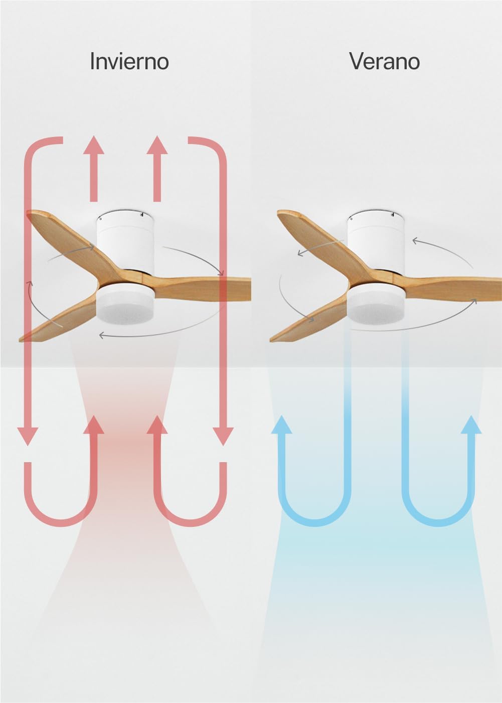 CREATE - Ventilateur plafond WindCalm - Ø112cm - lumière LED, pales bois, télécommande, 40W, été-hiver, 3 températures, 