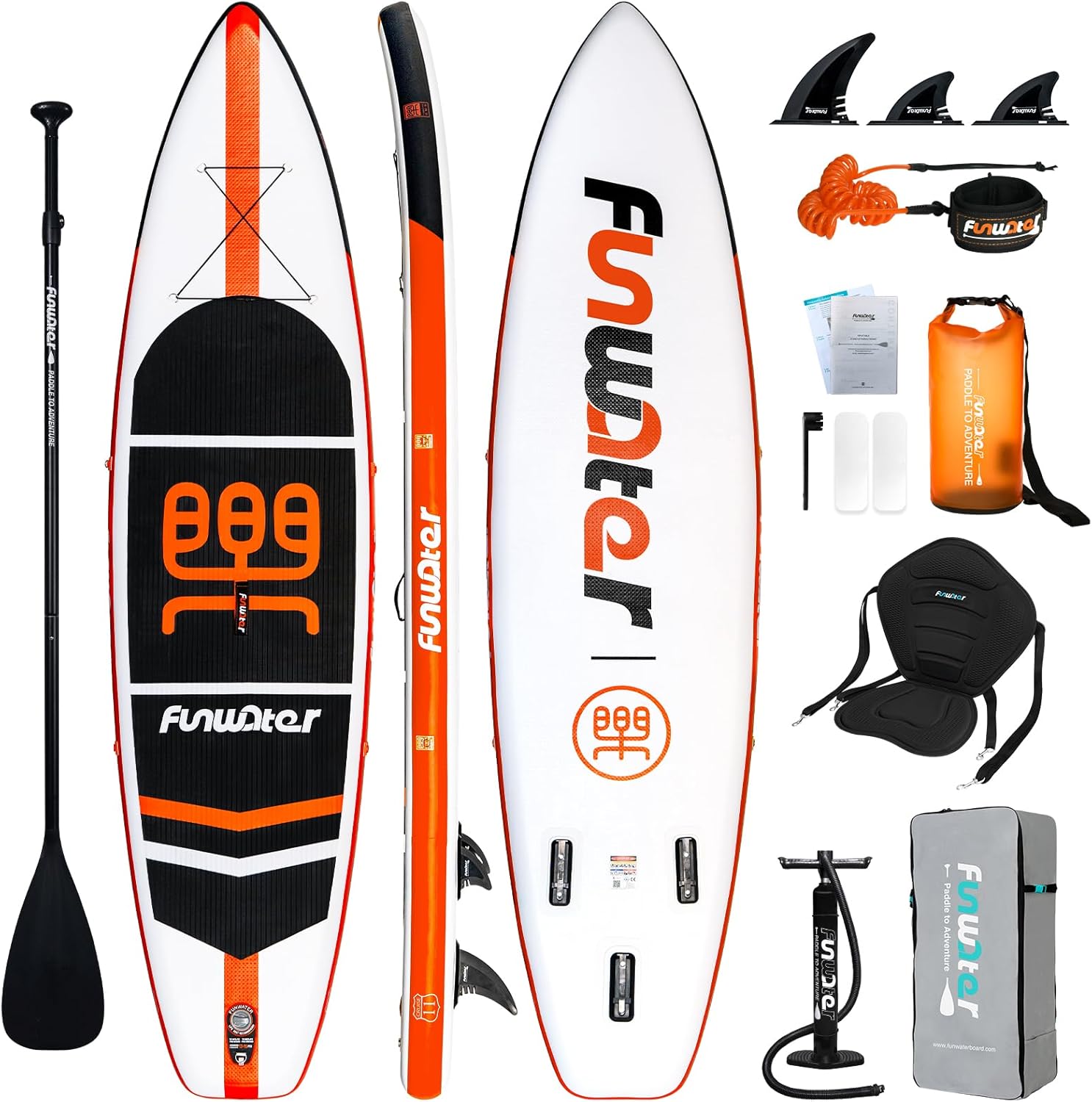 FunWater - SUP Gonflable Débutant/Famille - 320cm - Antidérapant EVA, pack complet