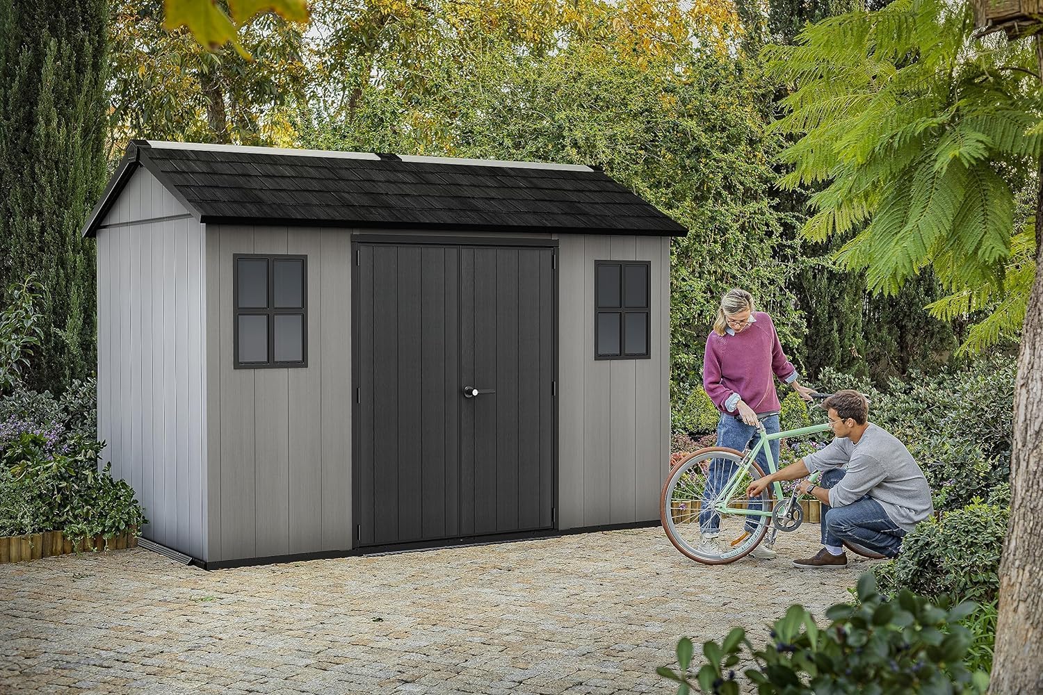 Keter - Abri Oakland - 7,2m² - Résine gris, double porte, 1175-7,2m²