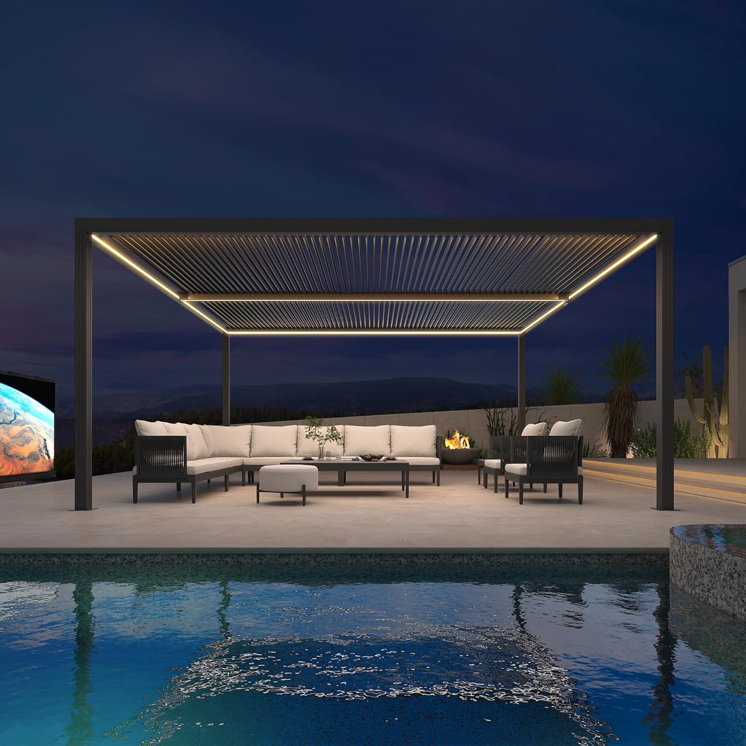 PURPLE LEAF - Pergola bioclimatique aluminium 4,8x3,68m, LED, lames orientables