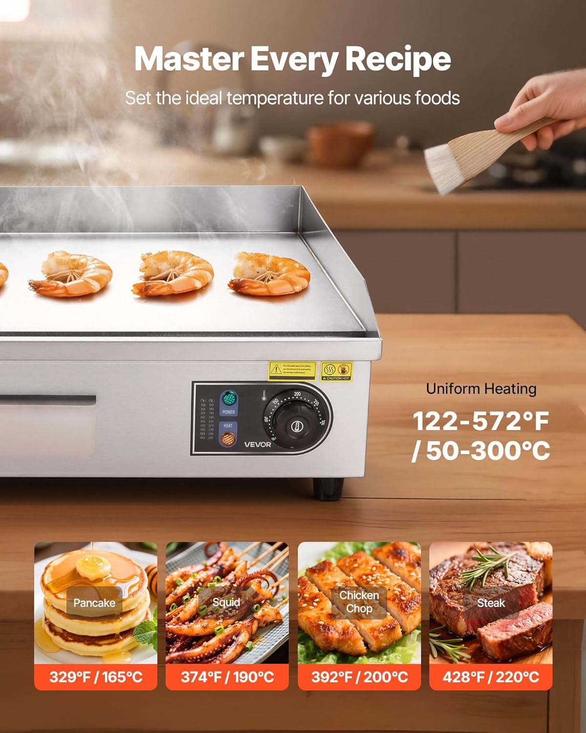 VEVOR - Plancha Électrique - 65,5x40 cm - 4000 W, température réglable, accessoires inclus