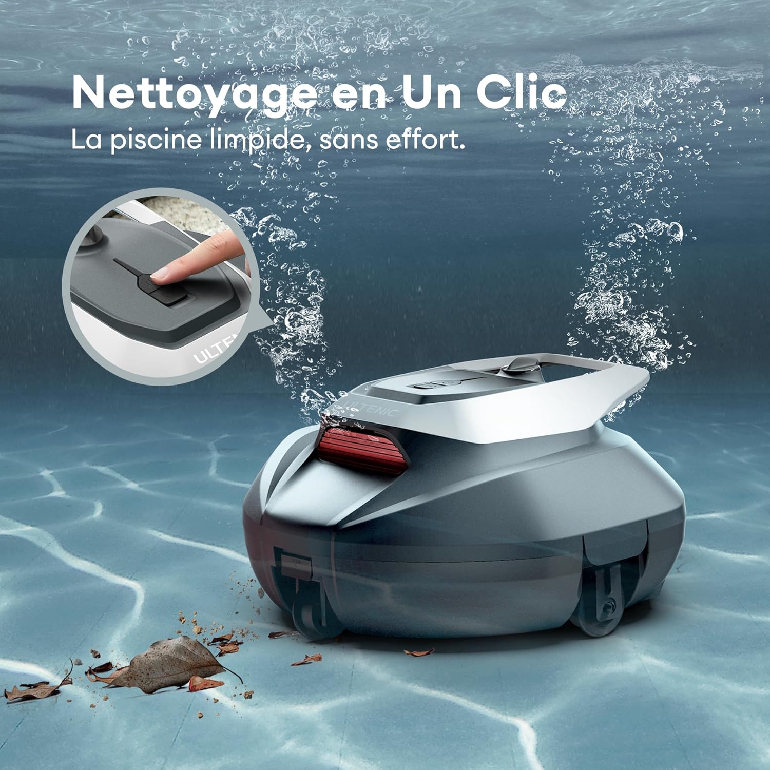 Ultenic Pooleco 10 Robot Piscine, 90Min, 80m², Robot Piscine sans Fil, Auto Stationnement, 3 Heures de Charge Rapide, Conception de Récupération sans Crochet, Convient à Une Large Gamme de Piscines