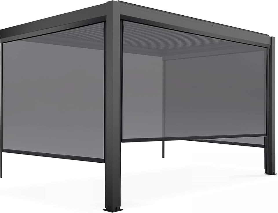 Oviala - Pergola bioclimatique adossée - 3x4m - 3 stores gris