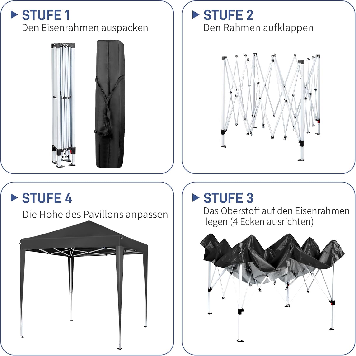 LEADZM - tonnelle série pop-up - 2x2 m - pliable, UV 50+, acier, 4 côtés