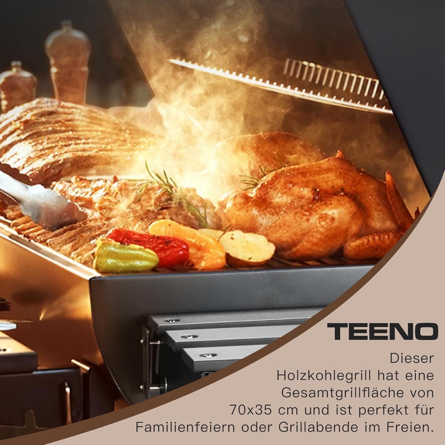 TEENO - Barbecue XXL - grille, gants, thermomètre, tiroir à cendres
