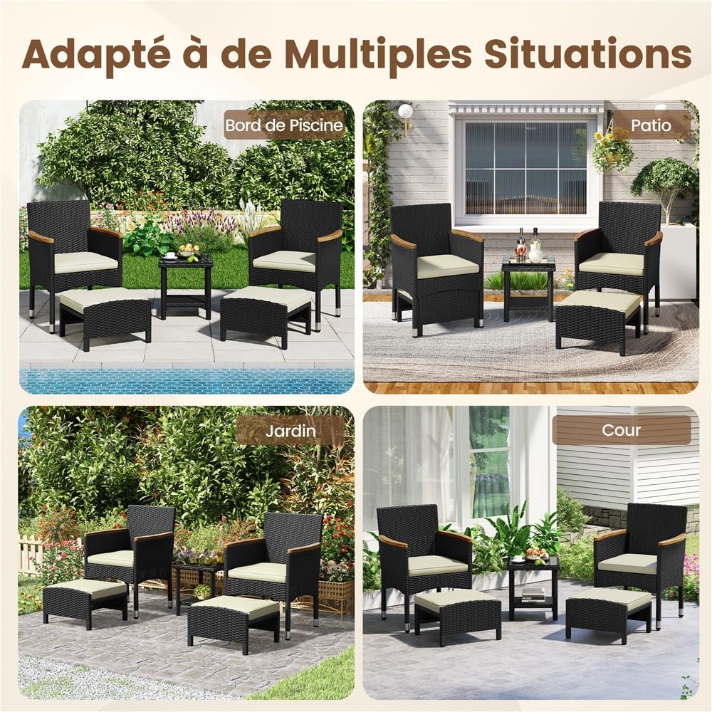 Yaheetech - Ensemble 5 pièces résine, fauteuils, table, coussins, patio