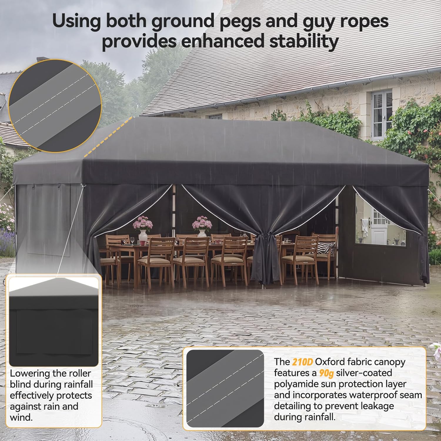 JUMMICO - tonnelle pliante - 3x6m - moustiquaire anti-insectes, imperméable, anti-UV