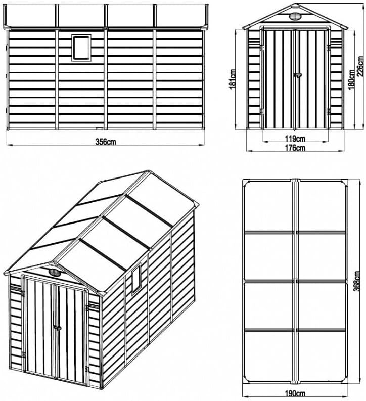 Jôbu - Abri de jardin résine 6,99m², acier, double porte, fenêtre, garantie 10 ans