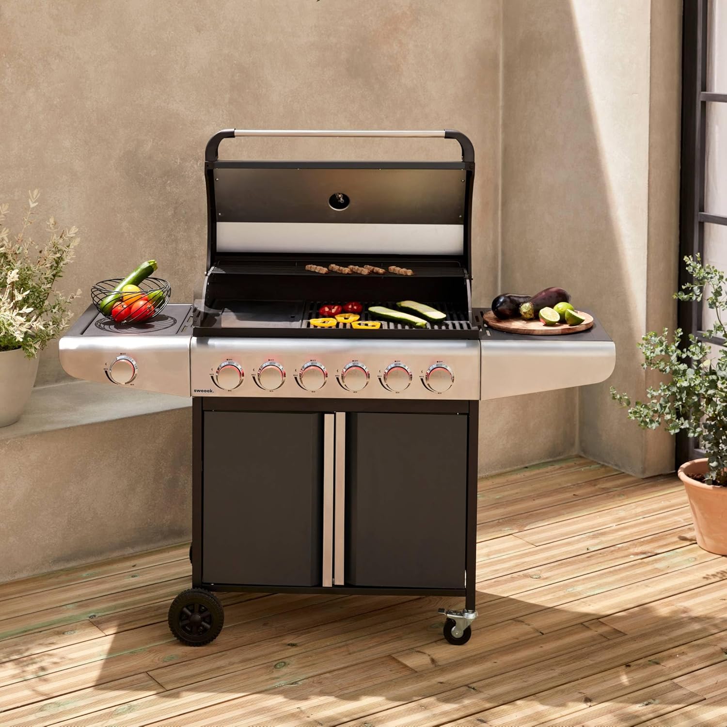 Alice's Garden - Bazin 6 - barbecue gaz 6 brûleurs, roues, rangement