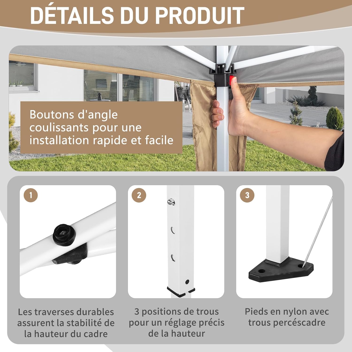 LEADZM - tonnelle pliante 2x2m - imperméable, anti-UV, 4 moustiquaires