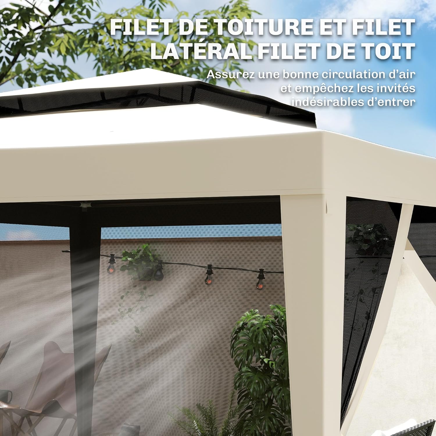 Outsunny - Tonnelle Barnum Jardin - 3x3m - moustiquaires, double toit, beige