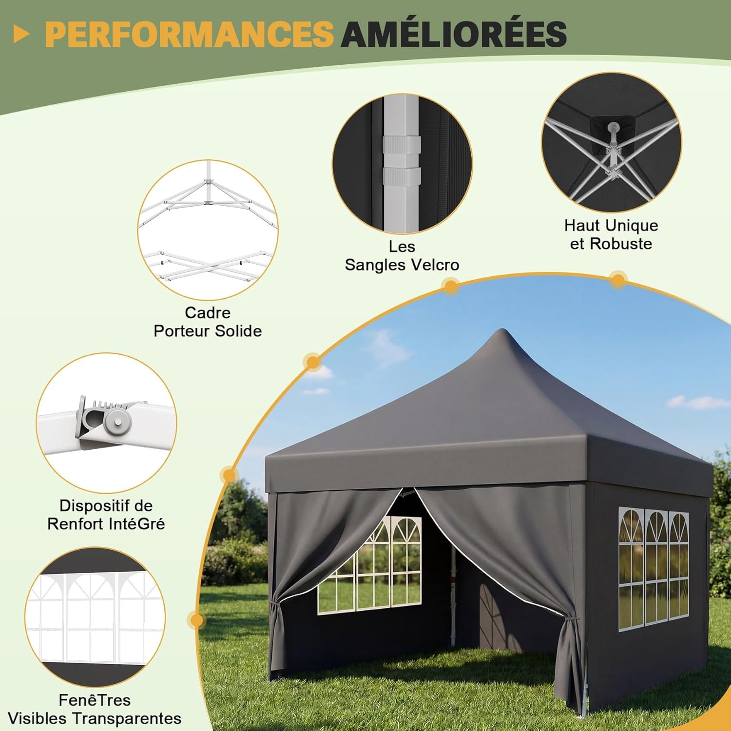 Devoko - tonnelle pliante 3x3m - hauteur réglable, tissu imperméable