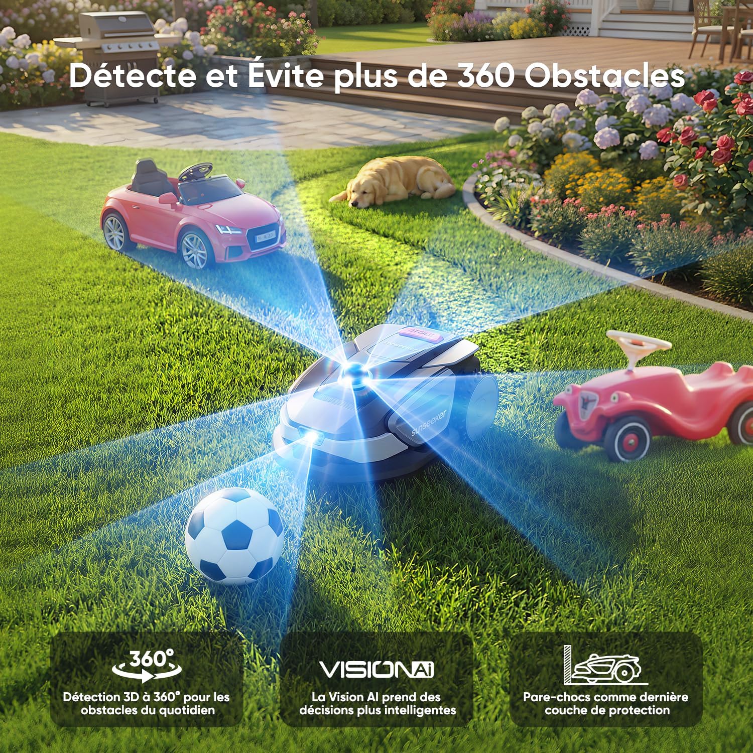 Sunseeker - S4 série - robot tondeuse 1000m² - LiDAR 360°, IA, multi-zones, app