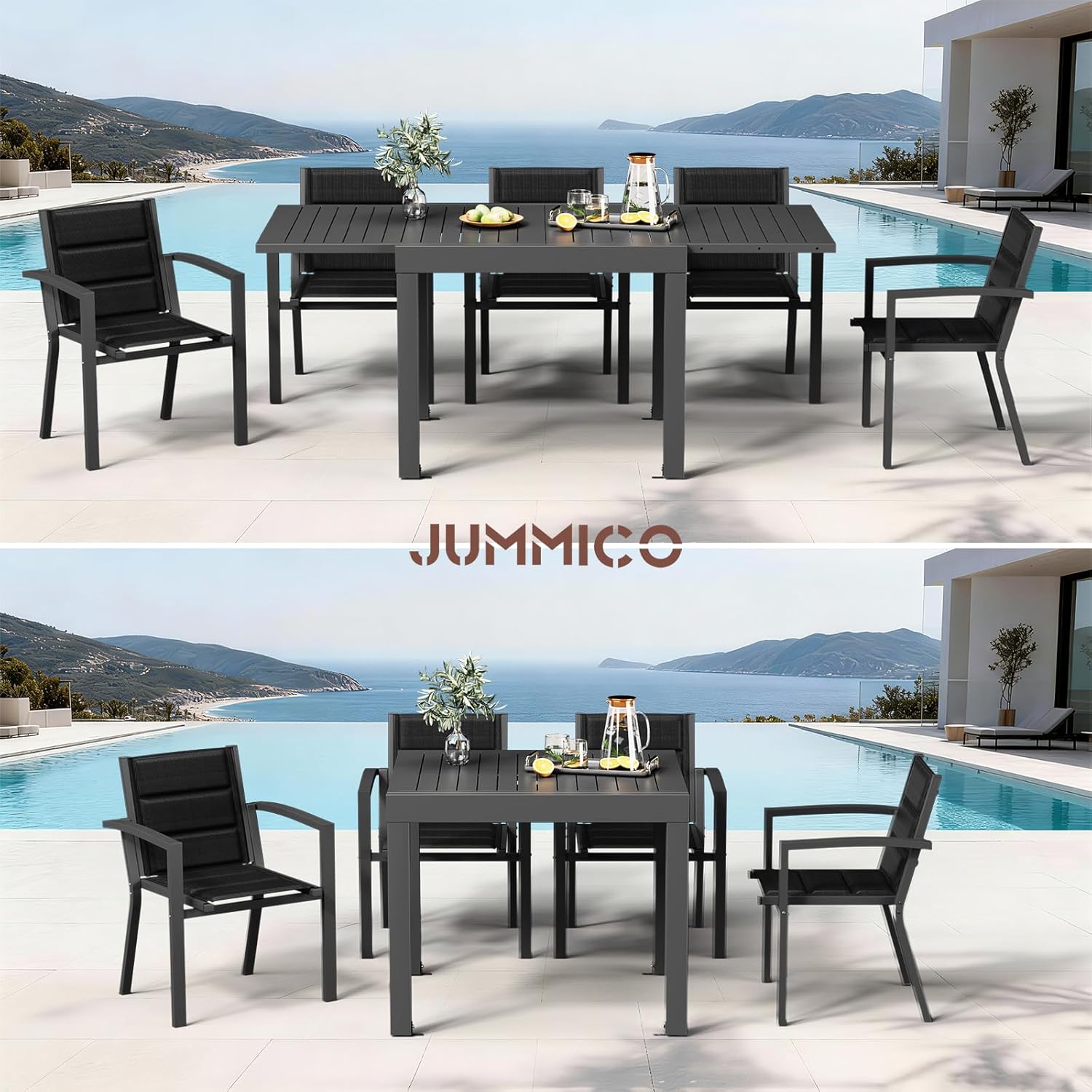 JUMMICO - Table extensible 163x80cm - Aluminium, résistante, facile à nettoyer