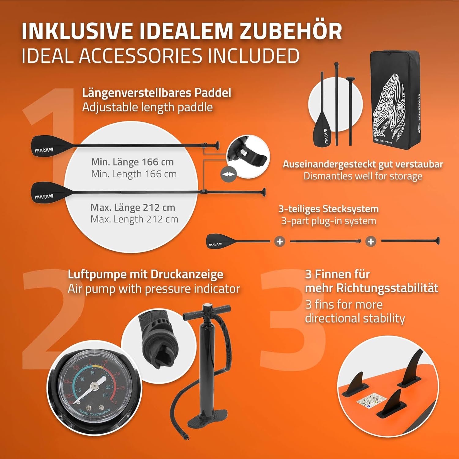 ECD Germany - Stand Up Paddle Série - 305/308/320/380 cm - PVC, 120/150 kg, ép. 10/15 cm