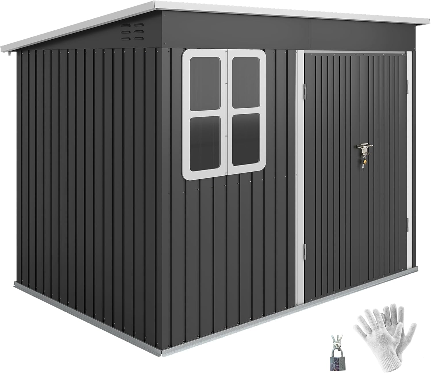 Outsunny - Abri de jardin métal 260x177x190cm, 4,13m², fenêtre, toit appentis, porte verrouillable