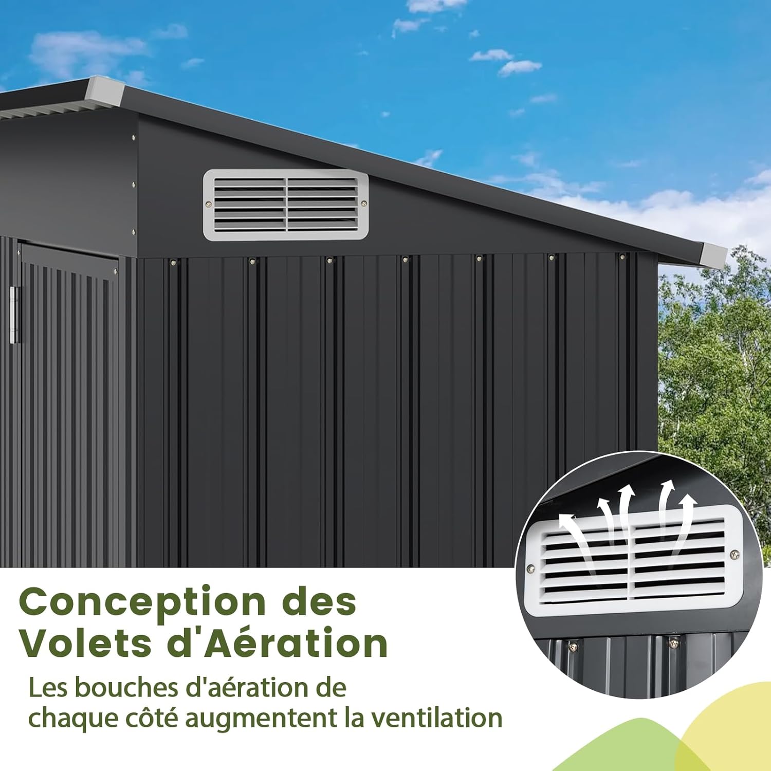 RELAX4LIFE - abri de jardin acier galva 150x88x185cm, toit incliné, porte, gants