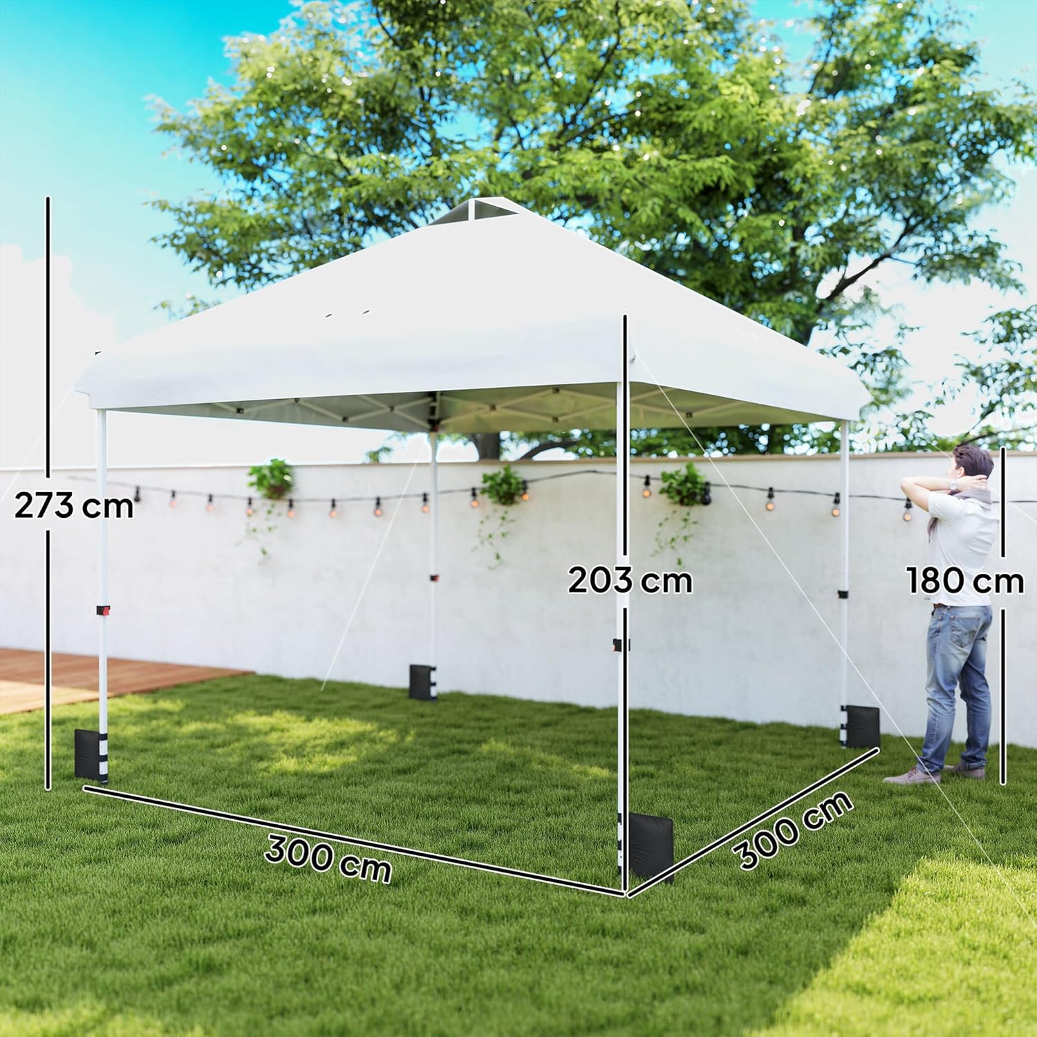 Outsunny - Tonnelle Pliante Pop-up - 3x3m - UPF50+, Hauteur réglable, Blanc